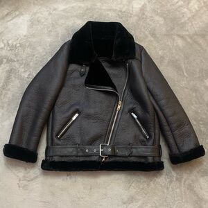 Vegan Leather Fur Lined Moto Biker Jacket Black Cozy Winter Elegant